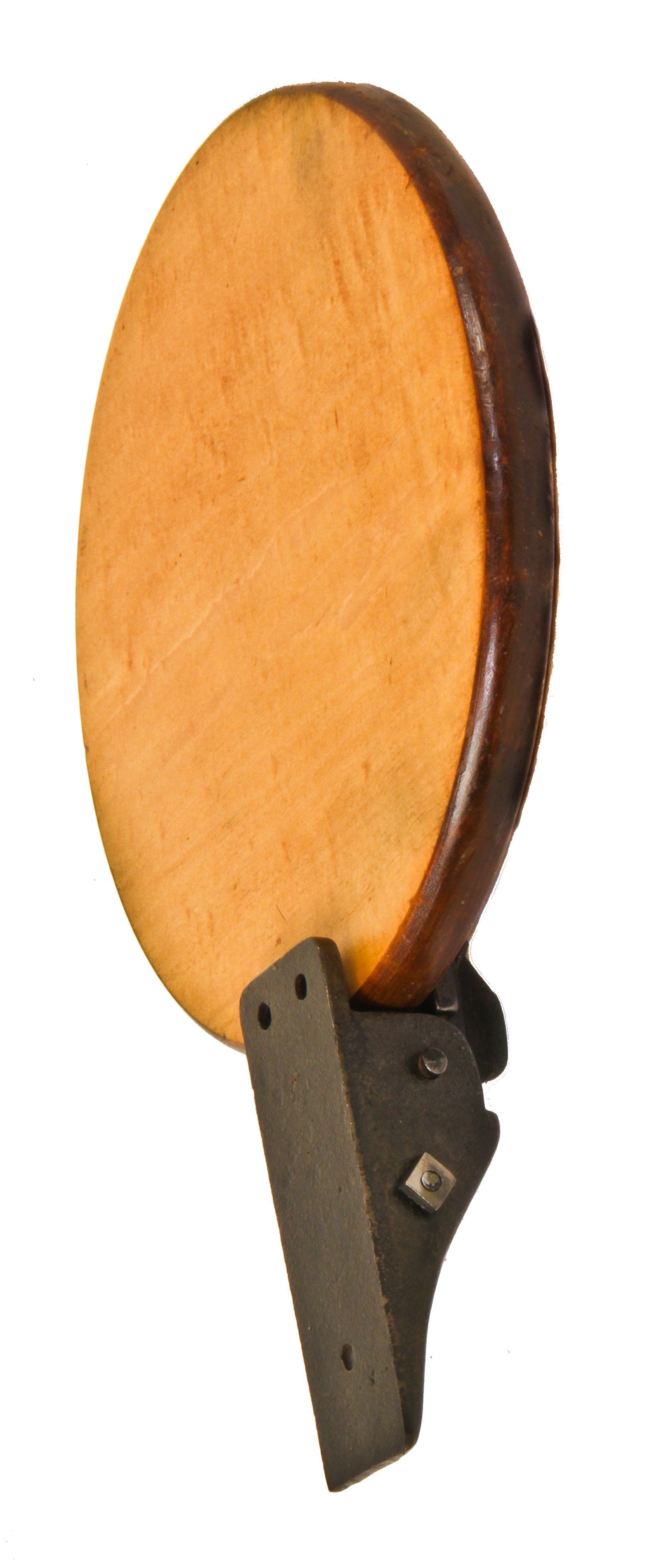 hard to find early 20th century milwaukee streetcar wall-mount drop-down diminutive passenger stool with solid maple wood seat and fully functional spring-loaded cast iron mounting bracket