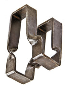 original c. 1870's antique american industrial refinished wrought iron angled and twisted chicago commercial building structural timber joist hanger with brushed metal finish