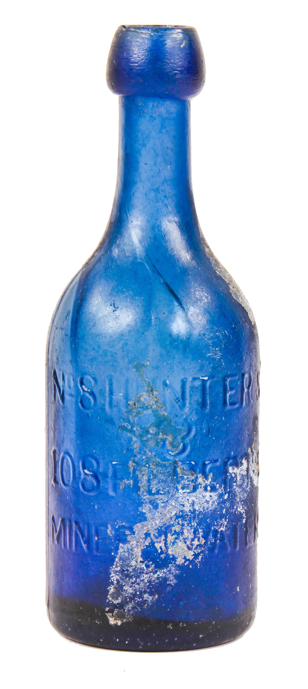 hard to find intact antique privy dug c. 1850's deep cobalt blue pontiled soda bottle manufactured for philadelphia bottler patrick conway.