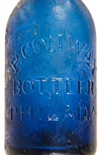 hard to find intact antique privy dug c. 1850's deep cobalt blue pontiled soda bottle manufactured for philadelphia bottler patrick conway.