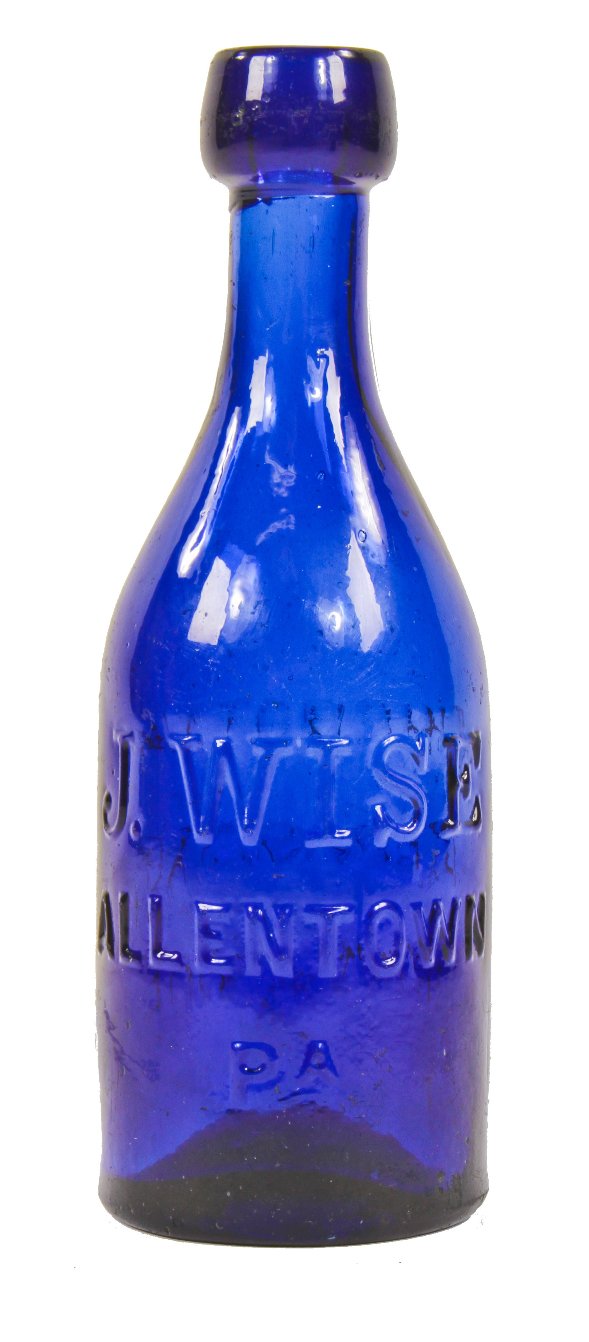 original 19th century lightly cleaned privy dug deep cobalt blue soda or mineral water manufactured for pennsylvania bottler james wise.