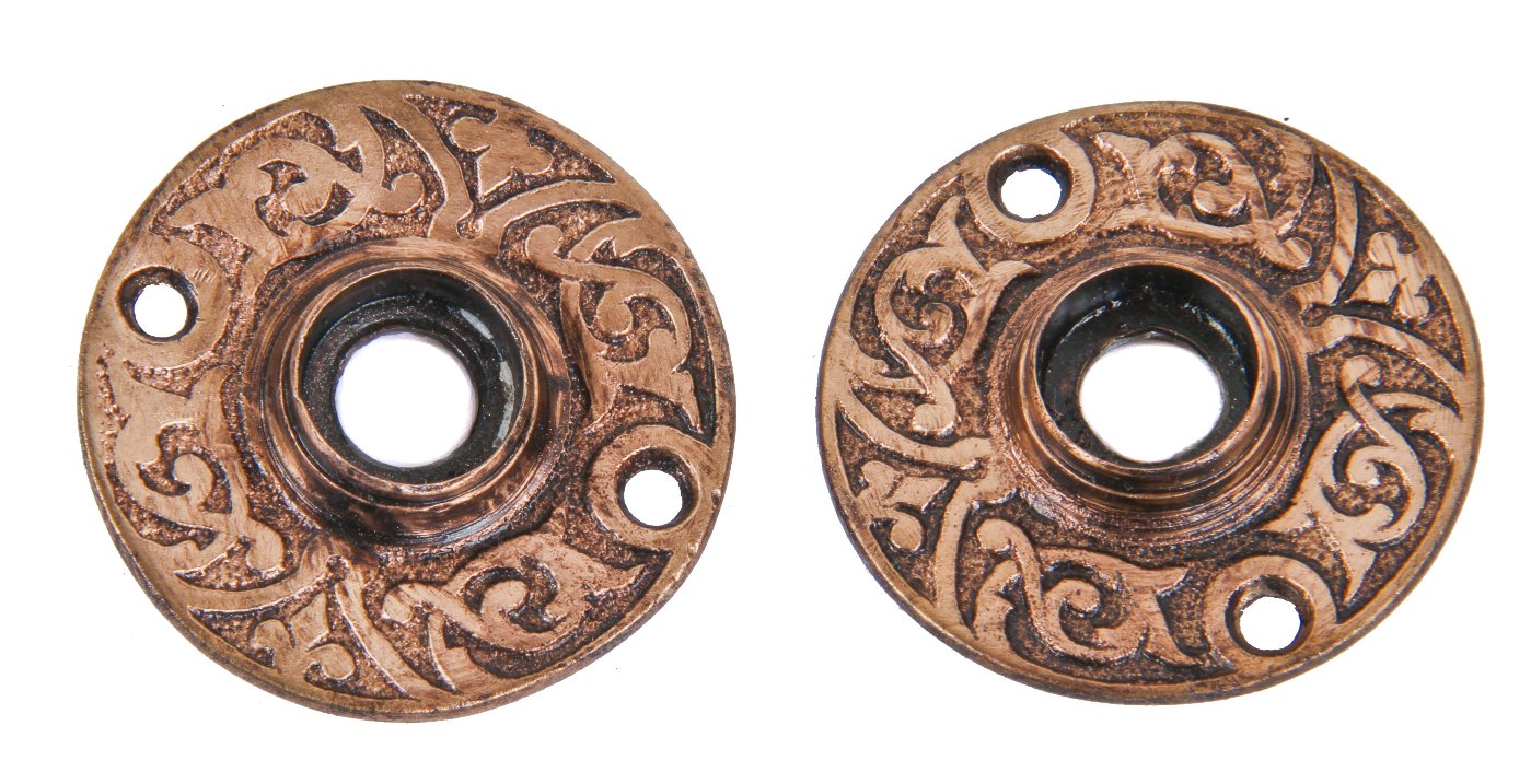 late 19th century refinished interior antique american ornamental cast brass passage door circular rosettes or escutcheons
