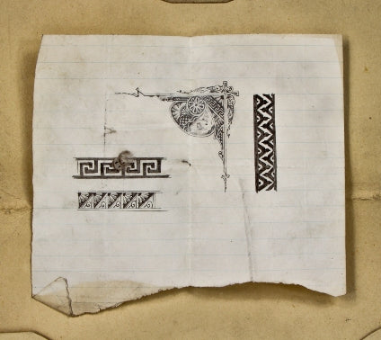 heavily detailed and visually distinctive 19th century american odin j. oyen penciled notebook drawing on loose leaf paper