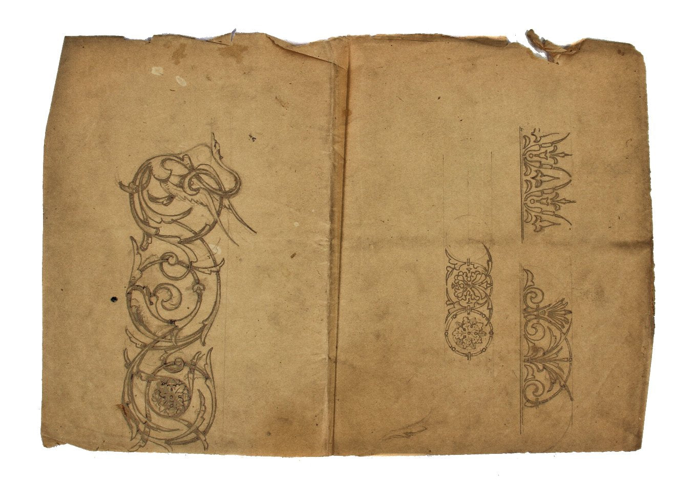 original c. 1885-88 antique american documented odin j. oyen graphite pencil drawing featuring intricate designed motifs or patterns