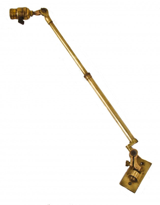 versatile early 20th century antique american industrial fully adjustable highly desirable tubular brass telescoping o.c. white articulating task lamp with cast brass mountable backplate