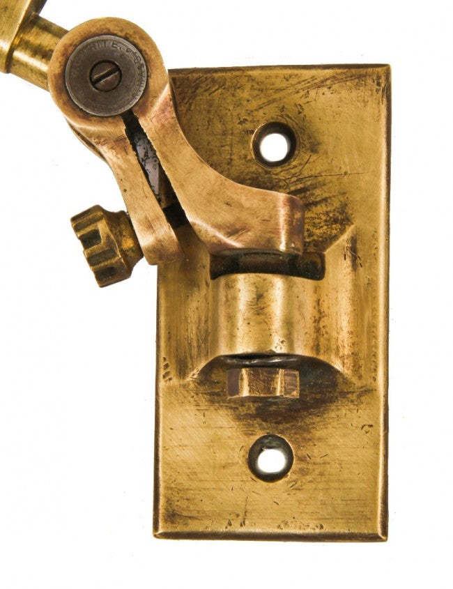 versatile early 20th century antique american industrial fully adjustable highly desirable tubular brass telescoping o.c. white articulating task lamp with cast brass mountable backplate