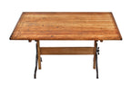 oversized late 1920's american industrial fully adjustable "hamilton" refinished maple wood architect's drafting table with fanciful brushed cast iron legs