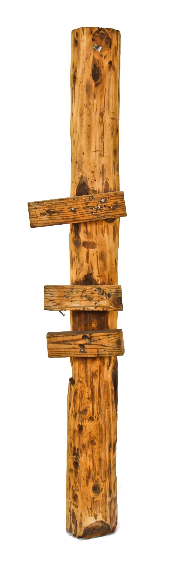 single 19th original and intact freestanding hand-hewn solid pine wood chicago worker cottage residential foundation piling or post with lightly sanded finish
