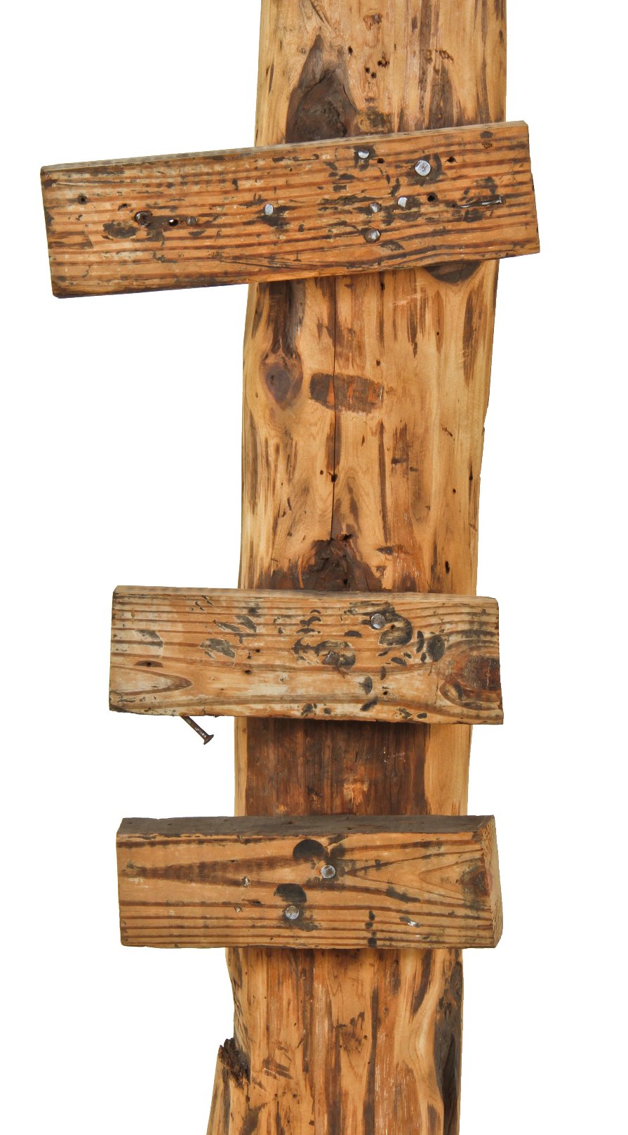 single 19th original and intact freestanding hand-hewn solid pine wood chicago worker cottage residential foundation piling or post with lightly sanded finish