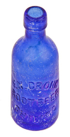 exceptionally rare c. 1879-1882 vibrantly colored dark cobalt blue squat "dr. cronk's" root beer bottle manufactured for edward cronk in chicago, il.
