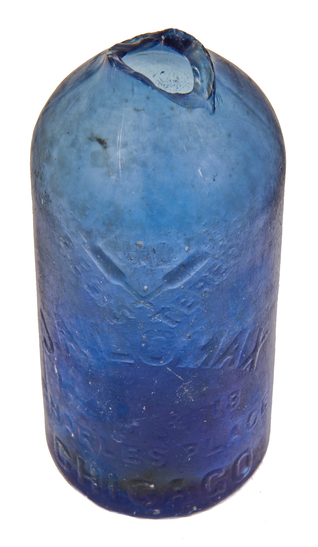 privy dug fragment of a vibrantly colored c. 1870's-1880's dark cobalt blue hutchinson style blob top bottle manufactured for j.a. lomax in chicago.