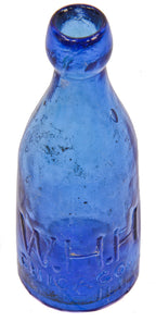 original and amazingly intact privy dug c. 1860's-1870's cobalt blue glass w.h.h. soda or mineral water bottle with applied blob top
