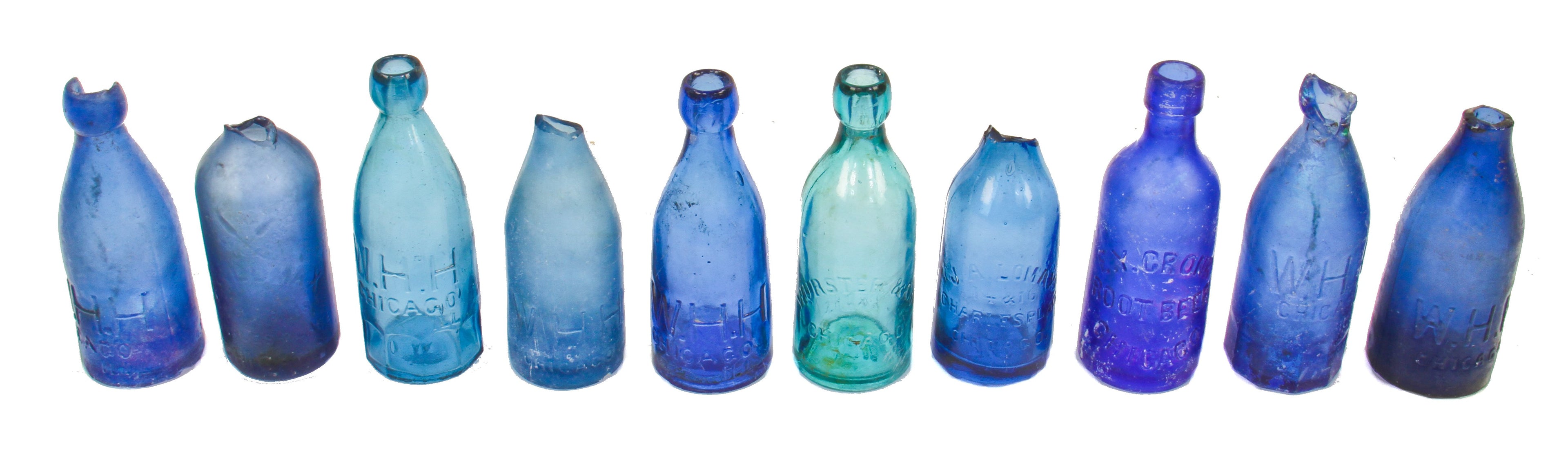 privy dug fragment of a vibrantly colored c. 1870's-1880's dark cobalt blue hutchinson style blob top bottle manufactured for j.a. lomax in chicago.