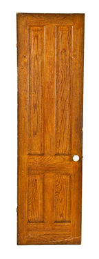 well-maintained c. 1883 antique american all original faux wood grain painted raised (four) panel interior residential door with white porcelain doorknobs