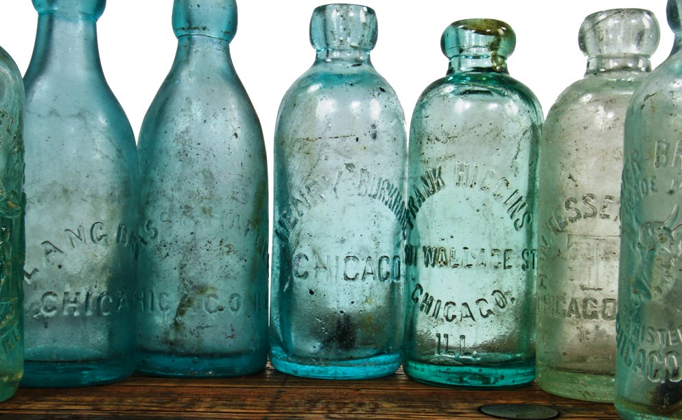 lot of chicago privy dug c. 1880's-1890's aqua blue glass blobtop bottle fabricated for an assortment of chicago bottlers