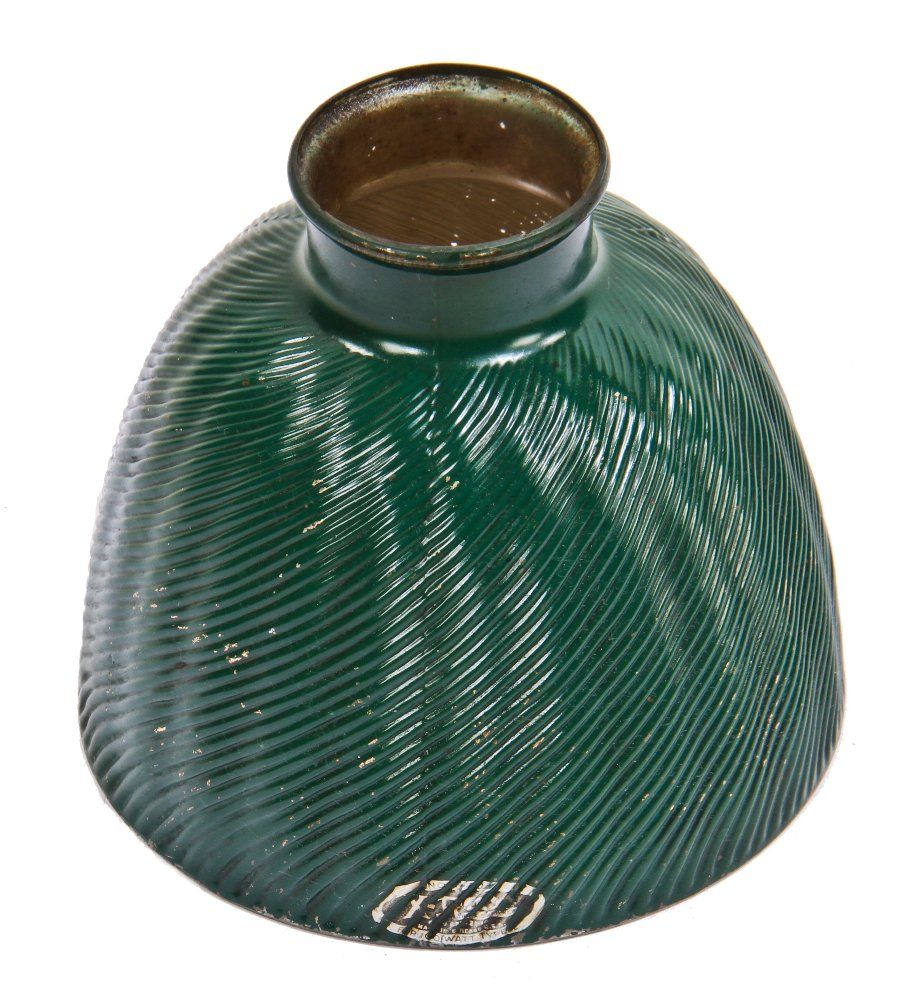 c. 1915-18 antique american no. 535 green enameled drop light bowl-shaped x-ray "mercury glass" reflector with oversized fitter opening