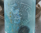 original antique late nineteenth century privy dug deep blue aqua glass hutchinson blobtop soda bottle manufactured for chicago bottler charles kluetsch.
