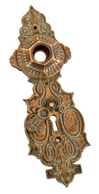 highly sought after all original and intact ornamental "compression cast" bronze metal stately entrance door escutcheon or backplate with keycover