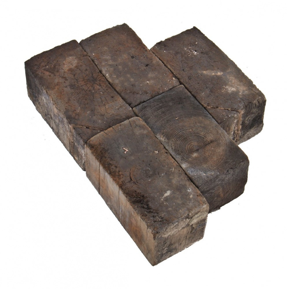 c. late 19th or early 20th century original antique american industrial solid creosoted yellow pine wood chicago street wood block pavers