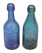 rare privy dug mid-nineteenth century american antique cobalt blue glass soda or mineral water bottle manufactured for bottler george lomax, chicago, il.