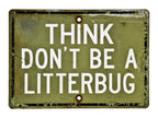 original single-sided c. 1950's heavy gauge stamped steel flush mount "think" factory sign with nicely weathered and worn green paint finish with bold white lettering