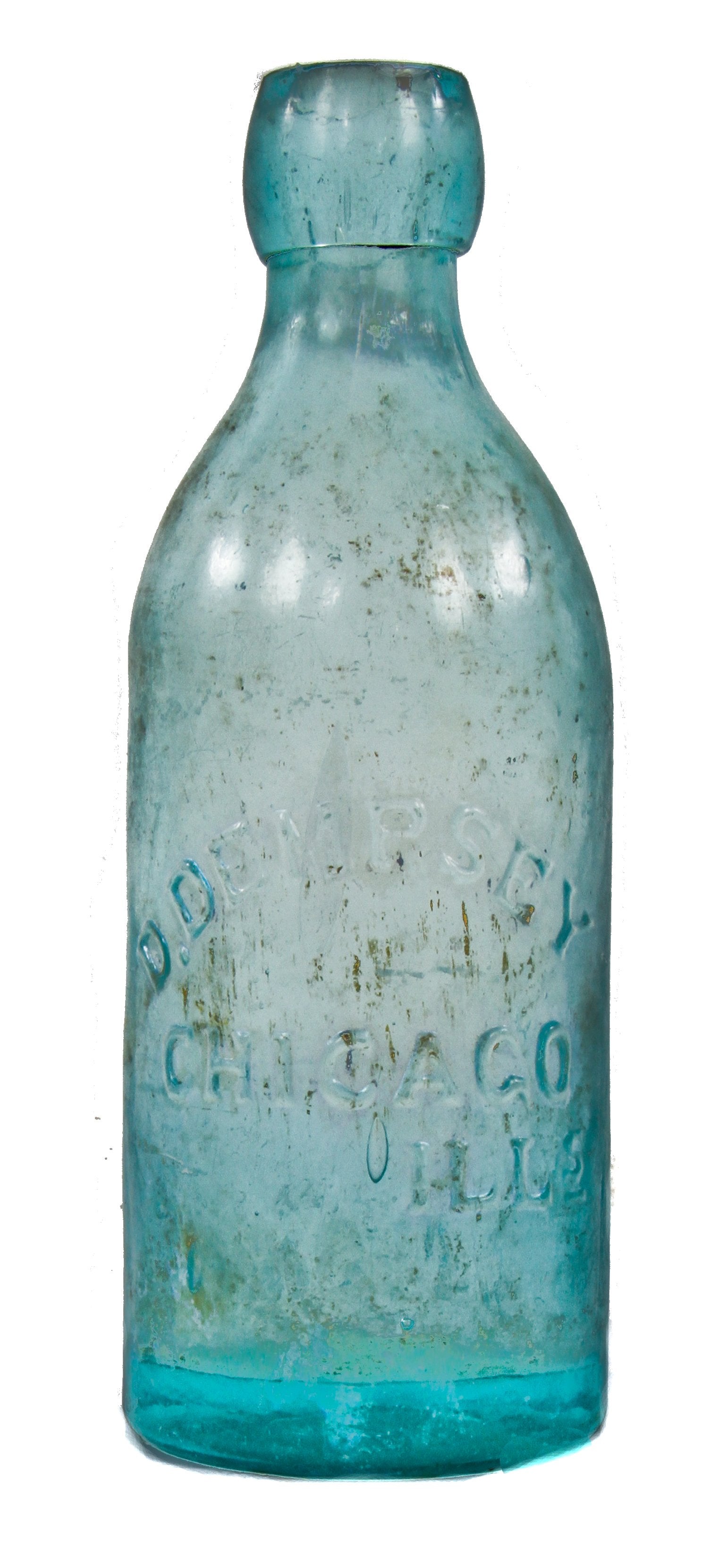 original and intact privy dug c. 1880's blue aqua soda bottle manufactured for daniel dempsey.