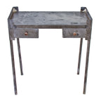 c. 1930's chicago area american medical hospital stationary four-legged cold-rolled steel work station with tubular steel legs and opposed drawers with knob pulls