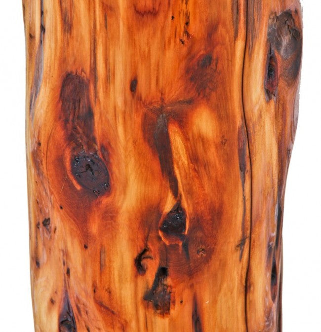 single shortened 19th century chicago balloon frame american industrial solid pine wood residential foundation post or piling repurposed into a freestanding display stand