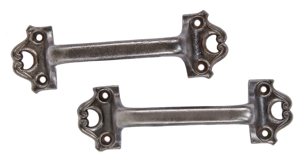 original  documented late 1890's original antique american interior reliance building ornamental cast iron sash lifts with a uniform brushed metal finish