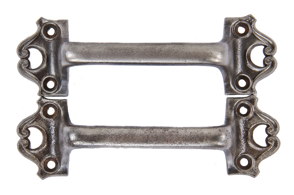 original antique american 19th century interior historic reliance building ornamental cast iron office window sash frame pulls or handles with brushed metal finish