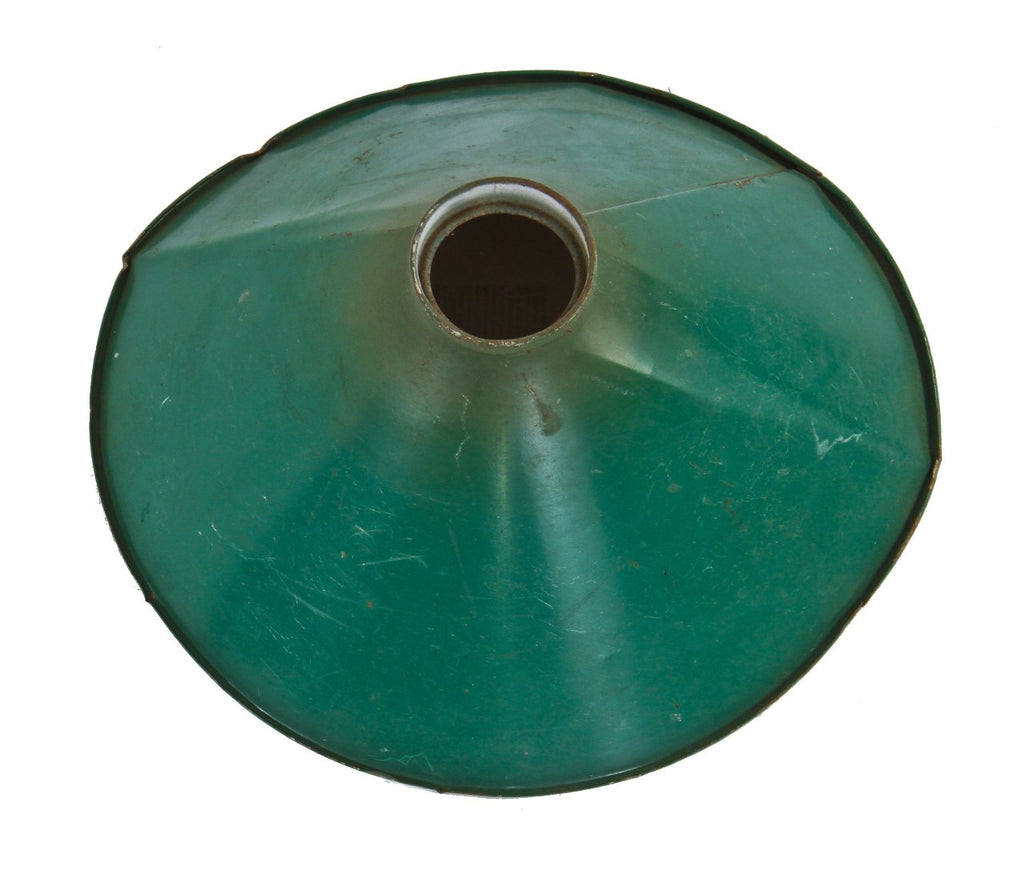 single antique american industrial pressed and folded green painted tin metal factory metal working shop pendant light conical replacement shade