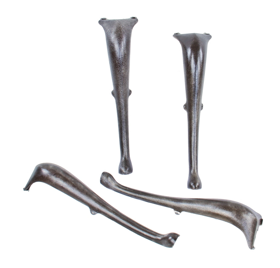 group of four matching original and remarkably intact fanciful cast iron cabriole style american antique salvaged chicago medical supply cabinet legs with brushed and sanded metal finish