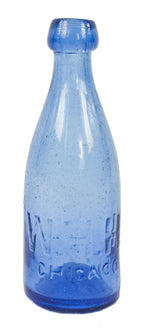 original and amazingly intact privy dug c. 1850's cobalt blue glass w.h.h. soda or mineral water bottle with applied blob top