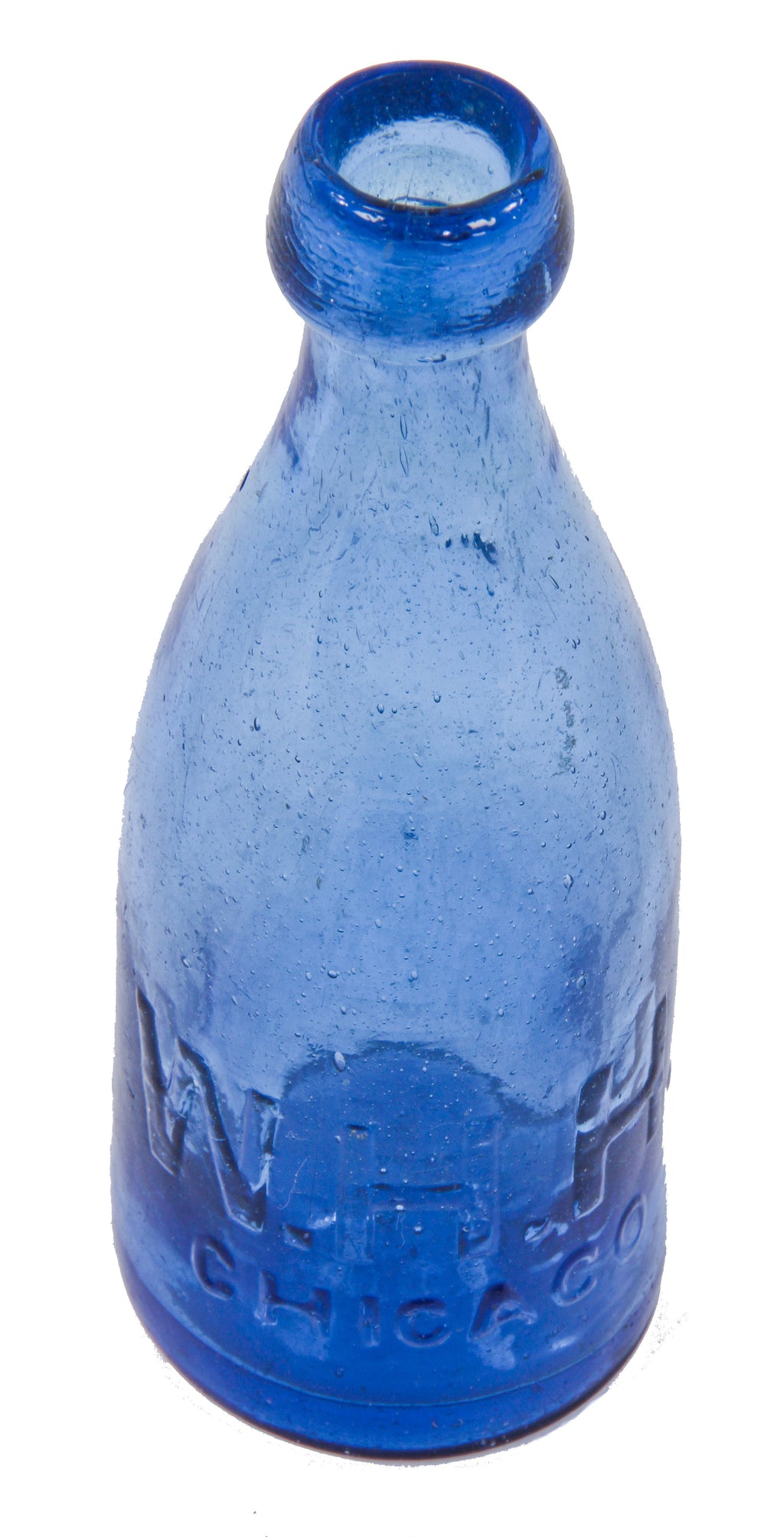 original and amazingly intact privy dug c. 1850's cobalt blue glass w.h.h. soda or mineral water bottle with applied blob top