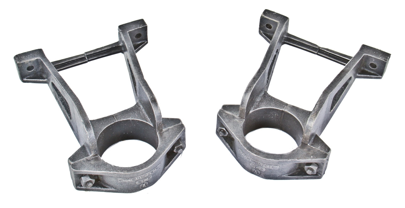 two matching c. 1930's american antique industrial refinished cast iron interior industrial line shaft ceiling support brackets with bolted couplers