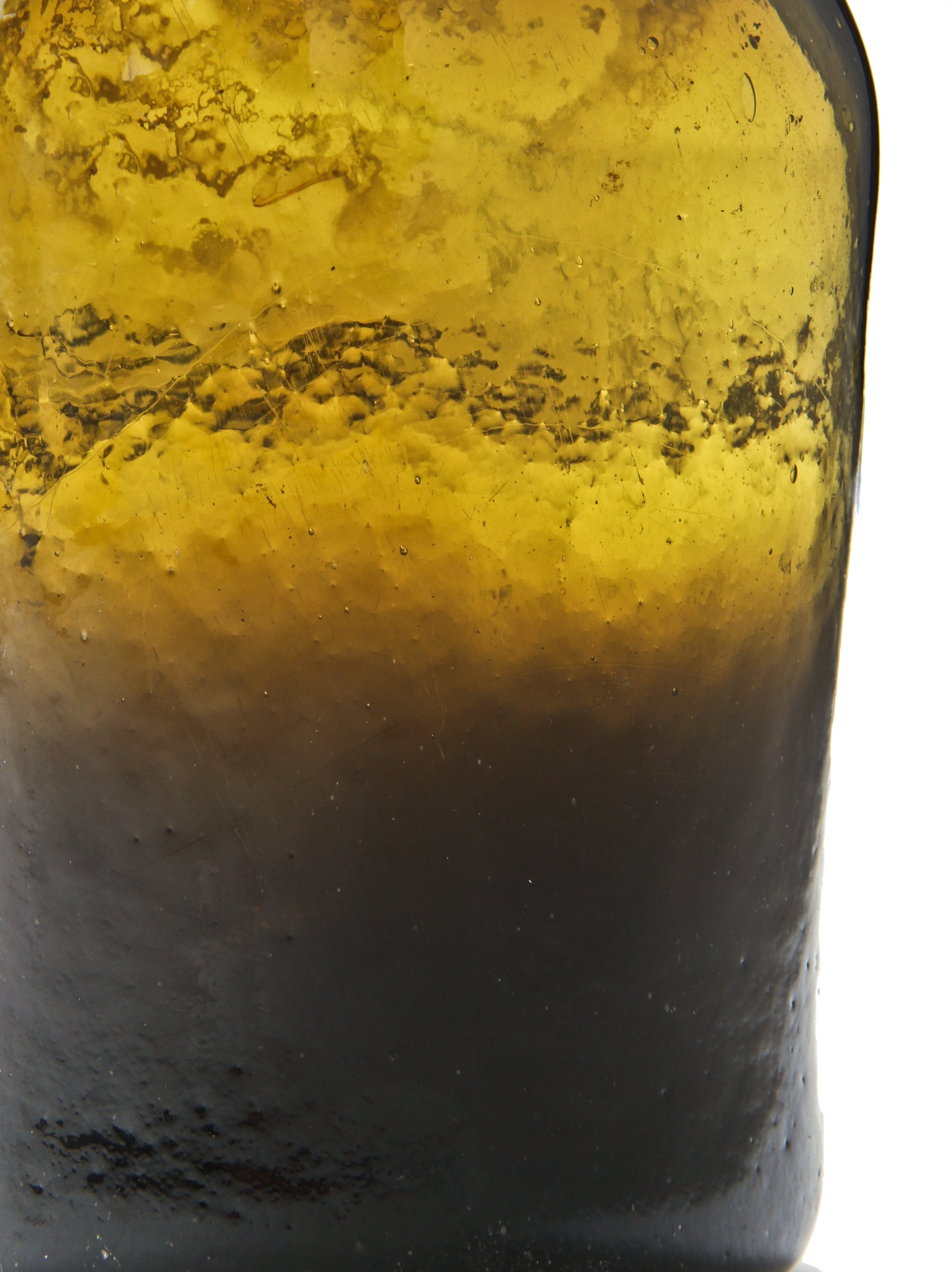 very rare and all original antique early nineteenth century free-blown and iron pontiled deep olive amber glass bottle manufactured for unknown bottler