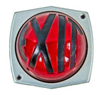exceptional c. 1930's american art deco style machine age convex-shaped ruby red art glass illuminated wall-mount exit light with deeply incised black enameled lettering
