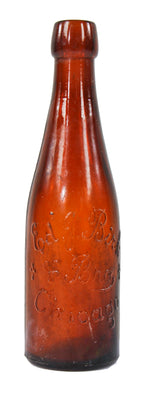 original hard to find c.1890's amber st. louis weiss shaped beer bottle manufactured for chicago brewers edward j. birk & brothers.