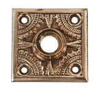 seldom found oversized square-shaped c. 1880's cast brass "oriental" pattern interior residential passage door rosette with centrally located thimble