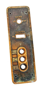 early 1920's american industrial unornamented cast bronze surface mount factory utility or cargo elevator car surface mount control plaque