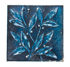richly colored 19th century blue majolica glazed victorian era residential 6 x 6 inch fireplace hearth tile featuring delicately designed leafage and berries