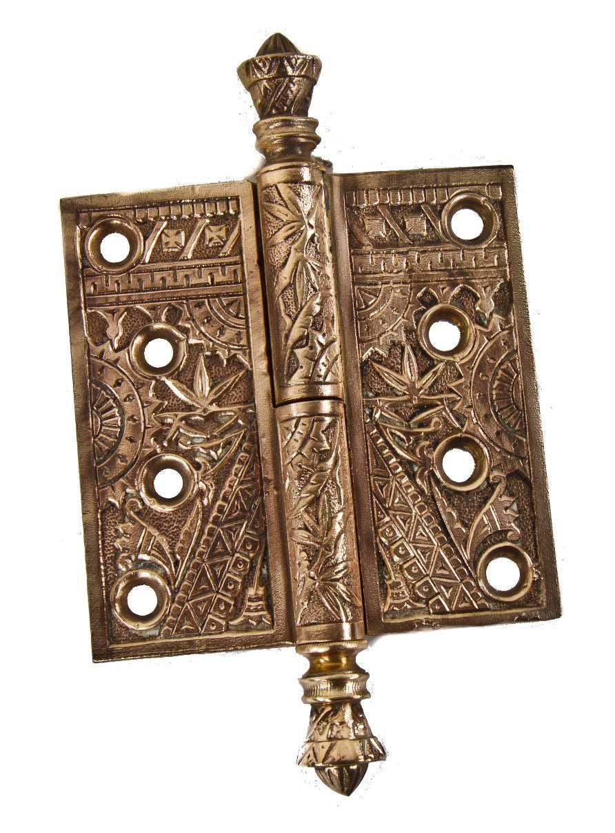 late 19th century hard to find and highly desirable ornamental cast brass "bamboo" pattern door hinge with a mostly uniform surface finish