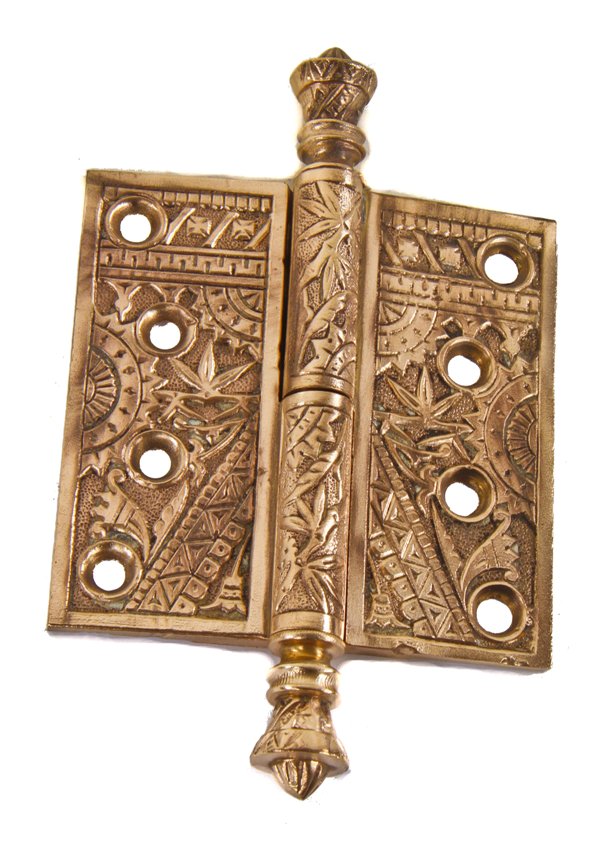 hard to find original c. 1880's "bamboo" pattern eastlake style interior residential passage door cast brass hinge with uniquely-shaped urn finials