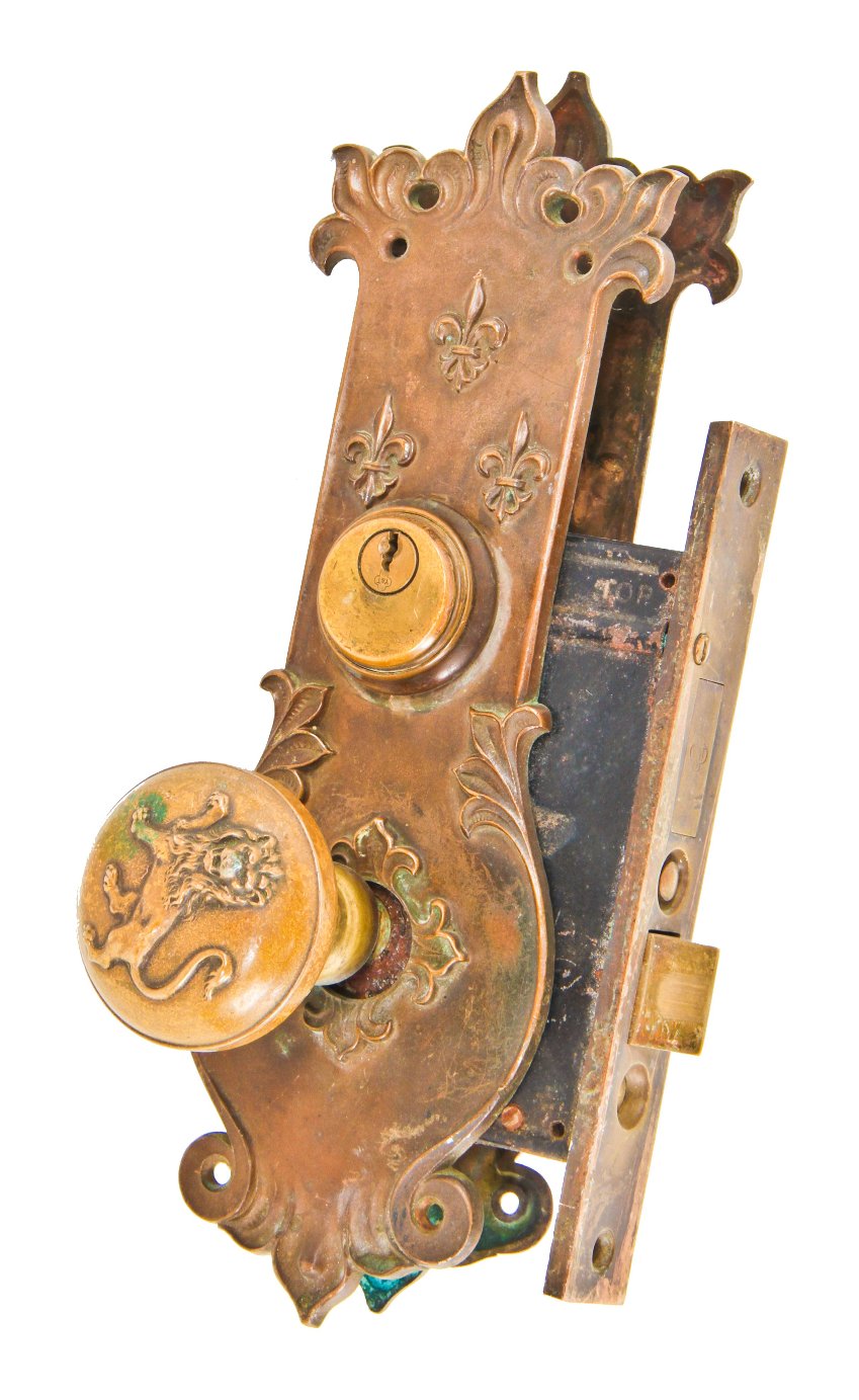historically-important all original c. 1893 chicago world's fair-era documented cast bronze columbus memorial building interior passage door hardware