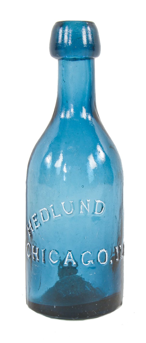 original and intact rare city of chicago privy dug iron-pontiled antique american mid-nineteenth century richly colored light cobalt or teal blue john hedlund soda bottle