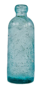 intact and original late nineteenth century privy-dug deep blue aqua hutchinson style bottle manufactured for the hofmann brothers in chicago.