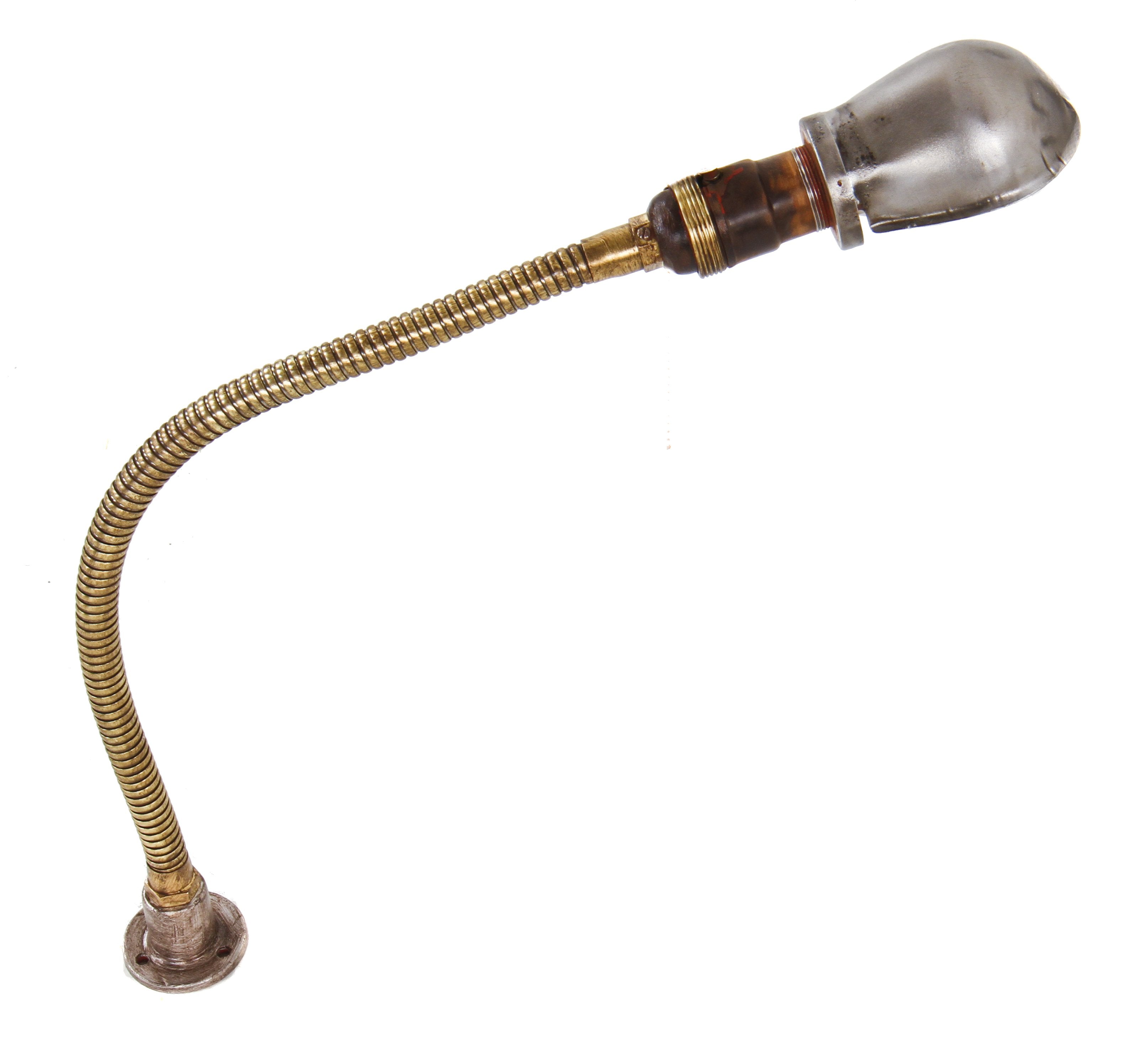 reconfigured antique american industrial american depression era factory workbench machinist task lamp with functional phenolic shell socket