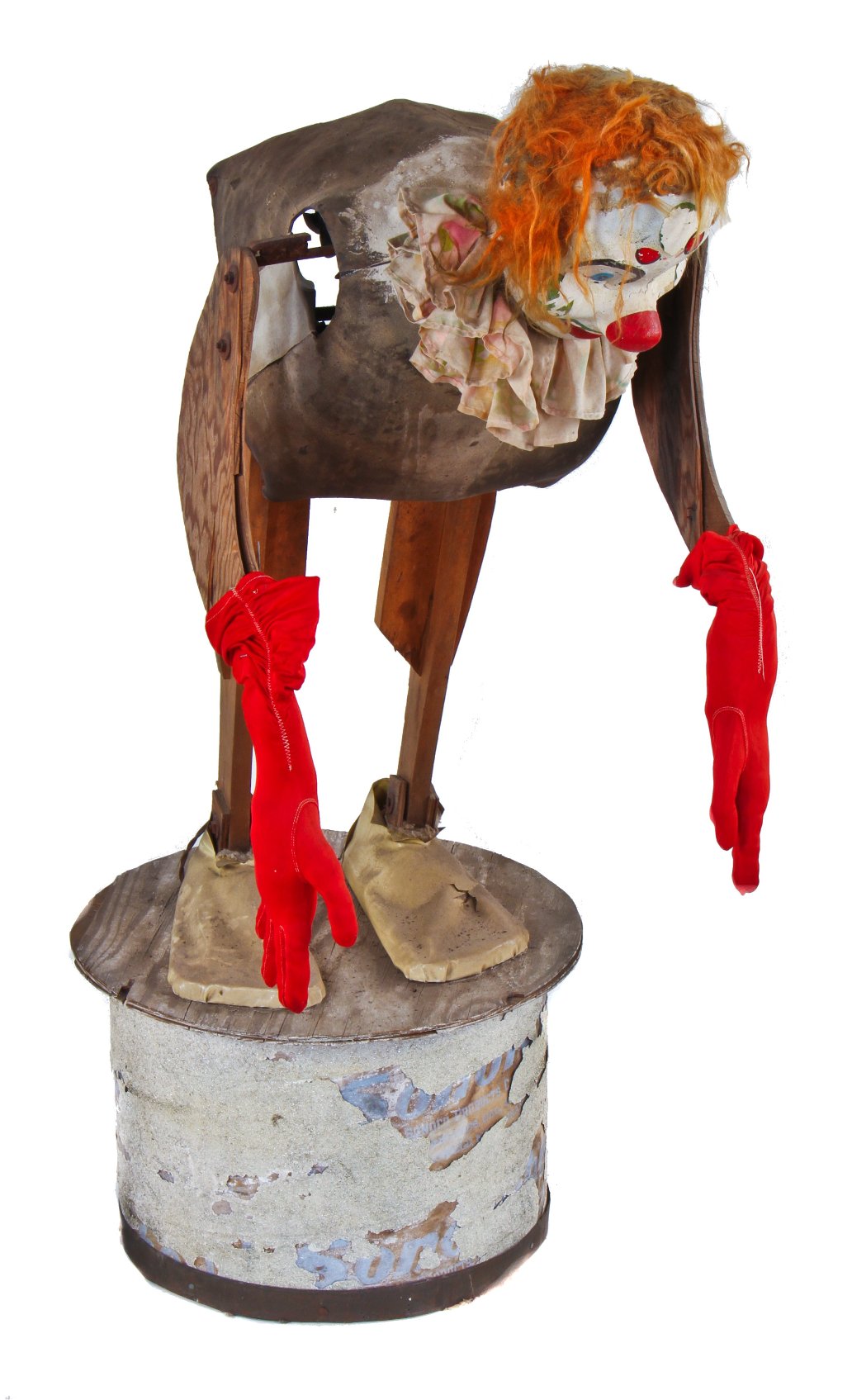 highly unusual c. 1930's depression era worn and weathered fully functional freestanding electronically operated mechanical amusement mark clown "greeter"