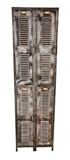 intact c. early 20th century antique american four-unit  industrial brushed cold-rolled sheet iron locker
