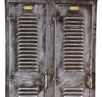 intact c. early 20th century antique american four-unit  industrial brushed cold-rolled sheet iron locker